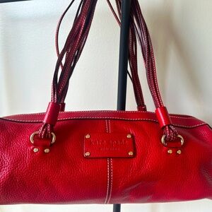 Kate Spade New York Boston Red Pebbled Calfskin Leather Barrel Bag